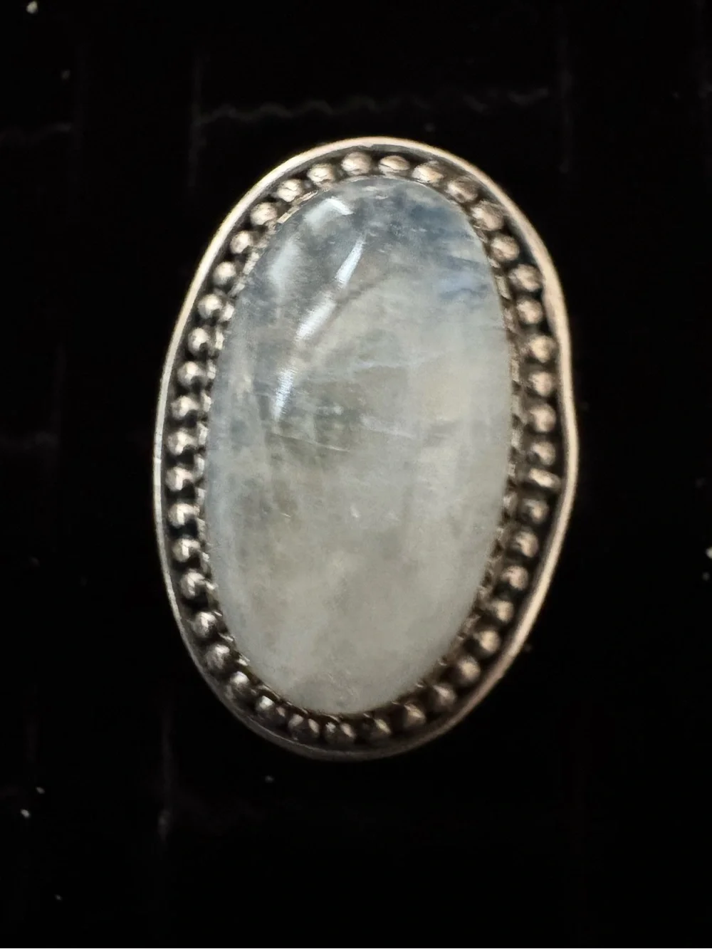 Sterling Silver genuine Moonstone Oval Statement Ring - White/Blue Sheen